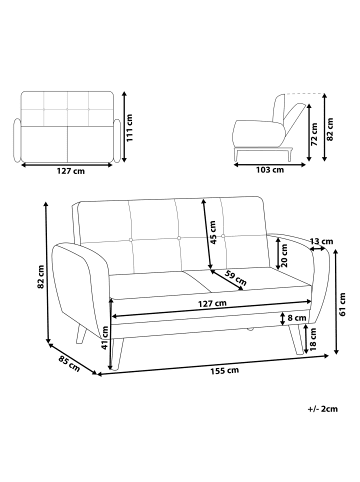 Beliani 2-Sitzer Sofa FLORLI in Grau/Braun - (W) 155 x (H) 82 x (L) 85 cm