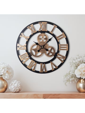 Tphecda Wanduhr ohne Tickgeräusche in Gold & Schwarz ⌀58 cm