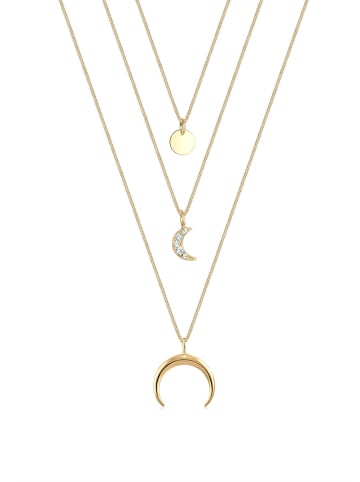 Elli Halskette 925 Sterling Silber Halbmond, Astro, Kreis in Gold