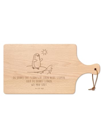 Mr. & Mrs. Panda Frühstücksbrettchen Pinguin Surfer mit Spruch in Transparent