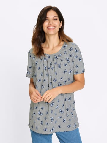 Sieh an! Longshirt in grau-meliert-marine-bedruckt