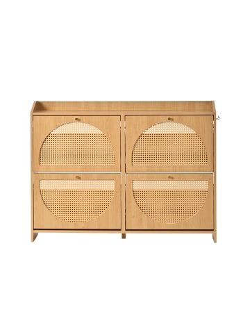 ABRIHOME Schuhschrank in Naturholz 120x24x90 cm mit 4 Klapptüren 8 Fächern für Flur