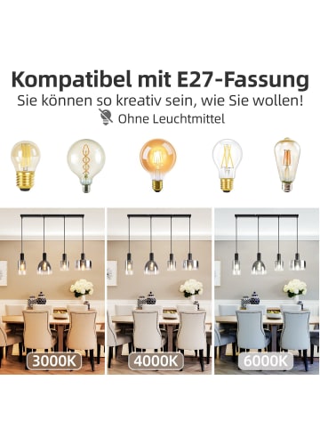 ZMH Pendelleuchte in rauchgrau 4-flammige E27 Glas Vintage H 150cm