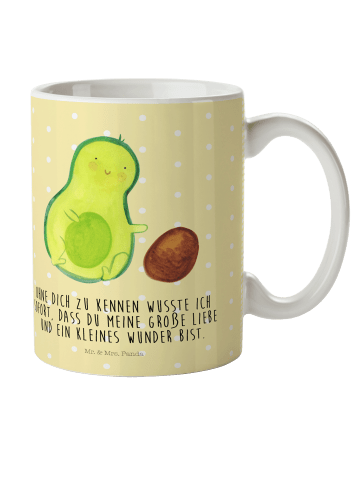 Mr. & Mrs. Panda Tasse Avocado Kern rollt mit Spruch in Gelb Pastell