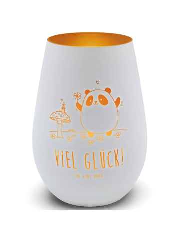 Mr. & Mrs. Panda Teelichthalter Glas Panda Glück mit Spruch in Weiß