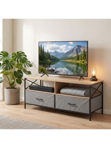 relaxdays TV Lowboard in Greige/ Schwarz - (B)120 x (H)50 x (T)40 cm