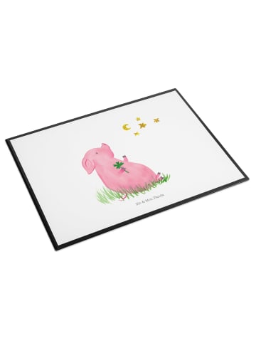 Mr. & Mrs. Panda Schreibtischunterlage Schwein Glück ohne Spruch in Weiß