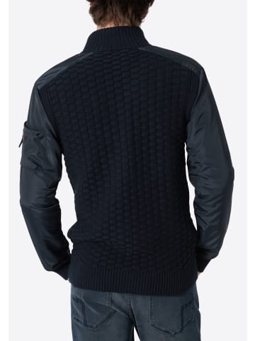 Timezone Strick-Bomberjacke 3D-Schachbrettmuster Turtleneck in Dunkelblau