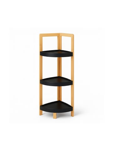 relaxdays Bambus-Eckregal "3 Ablagen" in Natur/ Schwarz - (B)23 x (H)77 x (T)23 cm