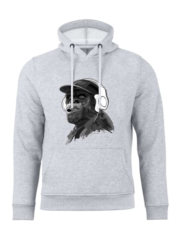 Cotton Prime® Kapuzensweatshirt mit Affenmotiv - Monkey mit DJ-Kopfhörer in grau