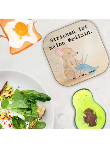 Mr. & Mrs. Panda Glasuntersetzer Maus Stricken Design mit Spruch in Weiß