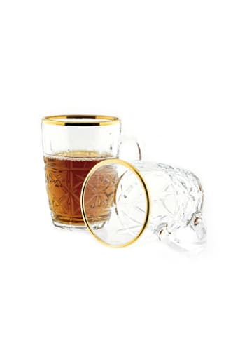 COFI 1453 6er Gläser-Set mit Henkel Gold Umrandung 203 ml Transparent mit Muster in Transparent