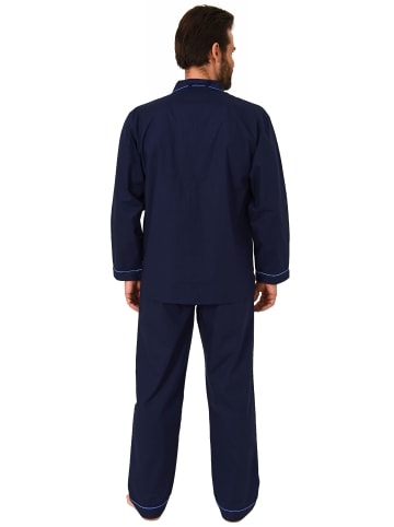 NORMANN Pyjama gewebt durchknöpfbarem Oberteil - 54906 in marine