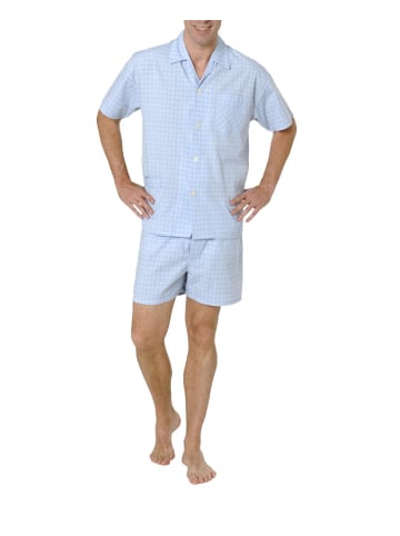 NORMANN Schlafanzug Shorty Pyjama kurzarm gewebt zum Knöpfen - 80035 in blau