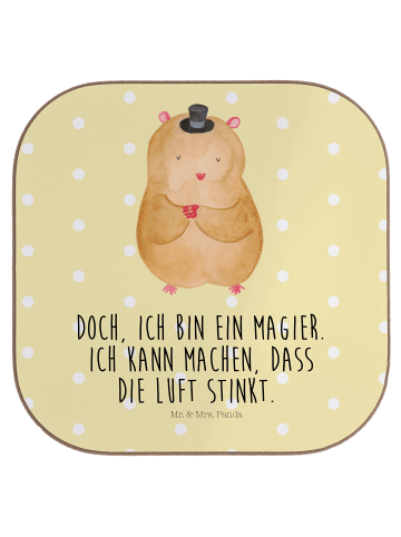 Mr. & Mrs. Panda Glas-Untersetzer Hamster Hut mit Spruch in Gelb Pastell