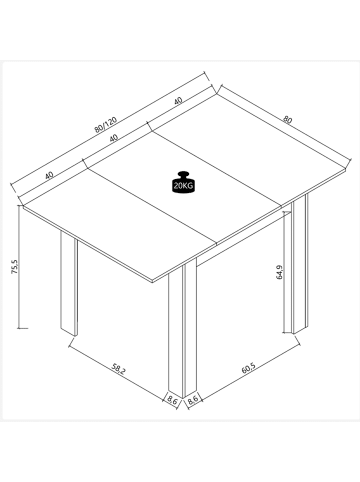 VCM Esstisch Küchentisch Pesoli ausziehbar 80-120 cm in Weiß / Honig-Eiche