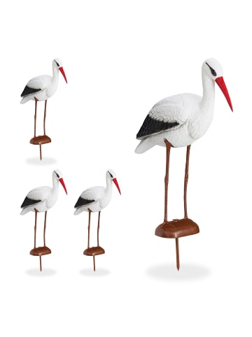 relaxdays 4x Gartenfigur "Storch" in Weiß/Rot - (B)22 x (H)80 x (T)64 cm