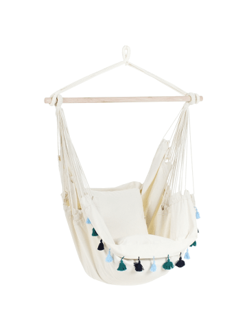 Beliani Hängesessel VARENA in Beige/Blau - (W) 96 x (H) 125 x (L) 55 cm