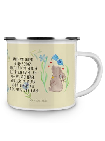 Mr. & Mrs. Panda Camping Emaille Tasse Hase Blume mit Spruch in Blumig