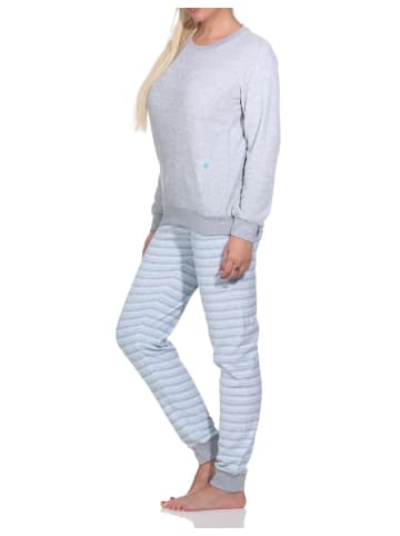 NORMANN Frottee Schlafanzug lang Bündchen und Applikation - 82667 in hellblau