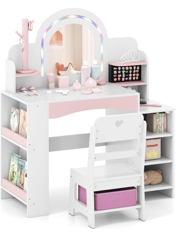 COSTWAY Schminktisch Kinder mit Beleuchtung ab 3 Jahren in Weiß
