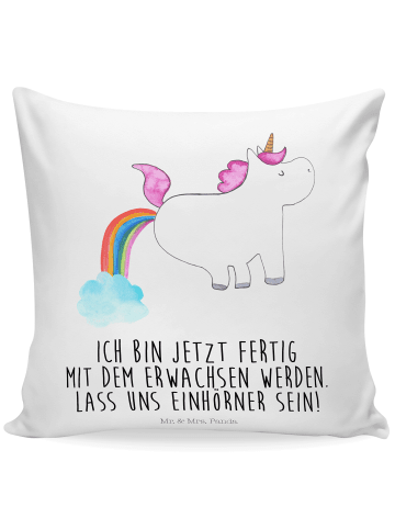 Mr. & Mrs. Panda 40x40 Kissen Einhorn Pupsen mit Spruch in Weiß