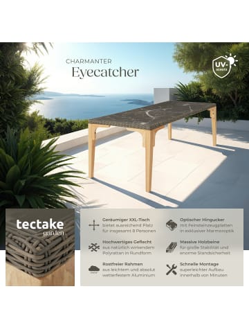tectake Rattan Tisch mit Aluminium- und Holzgestell, 196x87x76cm