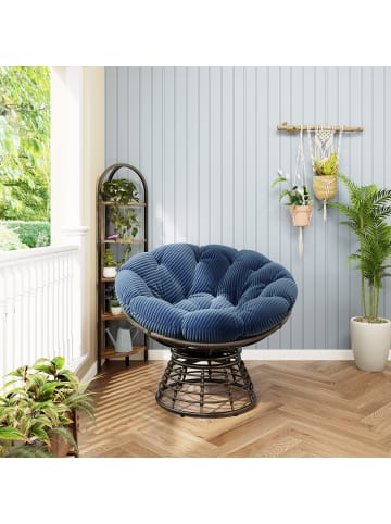 ABRIHOME Papasan Sessel in Blau Rattan 360 Grad drehbar mit Kissen für Wohnzimmer