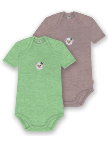 Normani Outdoor Sports 2er Set Baby Merino Body Kurzarm Tauranga in Grün/Rosa