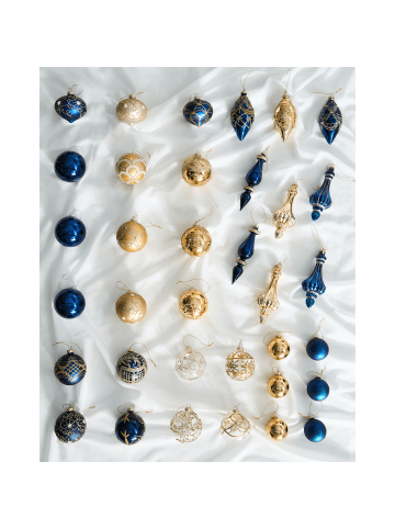Beliani 1er-Set Weihnachtsbaumkugeln ICEDROP in Blau/Gold