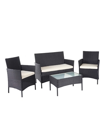 MCW Gartengarnitur D82, Sitzgruppe Lounge-Set, Schwarz mit Kissen creme