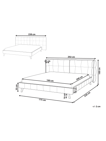 Beliani Doppelbett SENLIS in Beige/Heller Holzfarbton - (W) 234 x (H) 100 x (L) 220 cm
