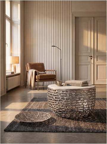 KADIMA DESIGN Couchtisch indischer Marmor, handgefertigt, fertig montiert in Silber-Weiß