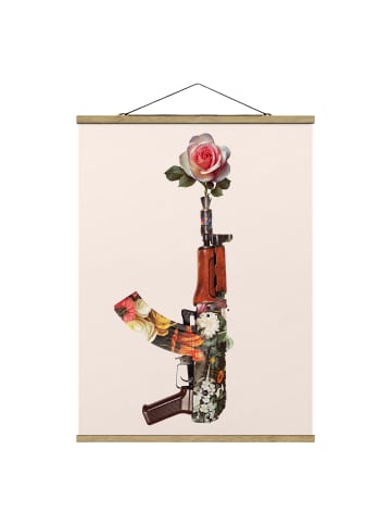 WALLART Stoffbild mit Posterleisten - Jonas Loose - Waffe mit Rose in Creme-Beige