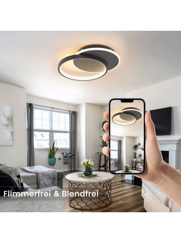 ZMH Deckenleuchte LED - Schwarz Deckenlampe Modern Design 2 Ringe Warmweiße