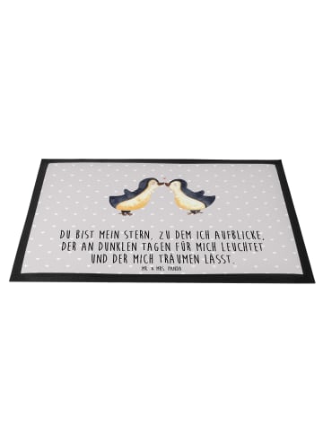 Mr. & Mrs. Panda Gummimatte Pinguin Liebe mit Spruch in Grau Pastell