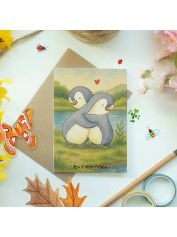 Mr. & Mrs. Panda Beileidskarte Pinguine Kuscheln Design ohne Spruch in Weiß