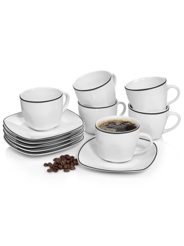 Sänger 12-tlg. Kaffeetassen Set Bilgola Black Rim in Weiß