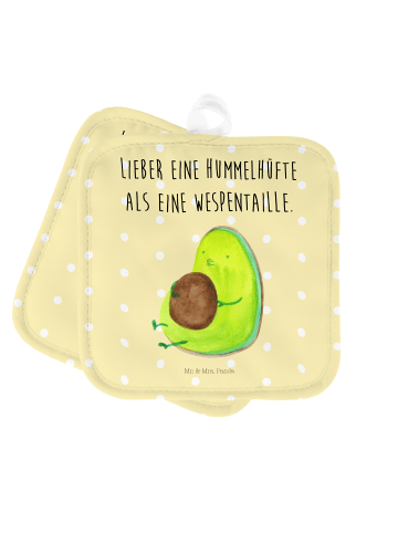 Mr. & Mrs. Panda 2er Set Topflappen  Avocado Pfeifen mit Spruch in Gelb Pastell