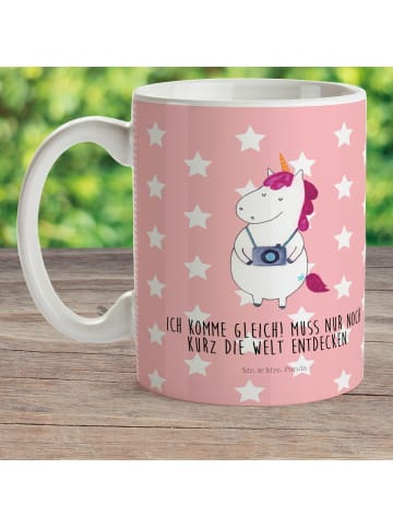 Mr. & Mrs. Panda Trinklernbecher Einhorn Fotograf mit Spruch in Rot Pastell
