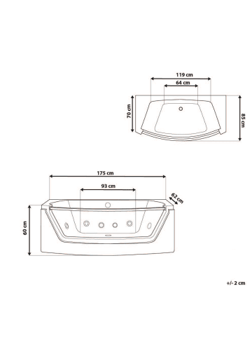 Beliani Whirlpool Badewannen FUERTE in Weiß/Silber/Blau - (W) 85 x (H) 60 x (L) 175 cm