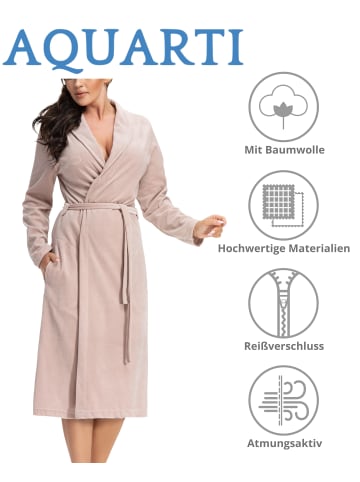 Aquarti Bamen Bademantel mit Schalkragen aus Velours in beige