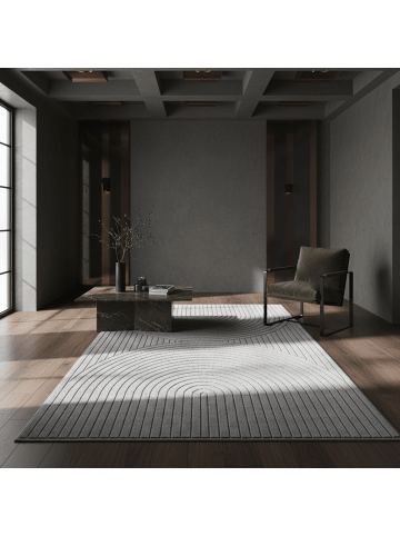 KADIMA DESIGN Kurzflorteppich Skandi 3D-Bögen Waschbar Wohnzimmer in Silber