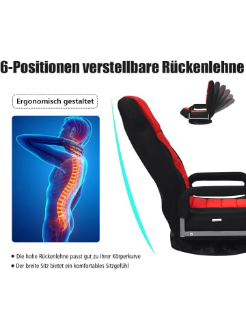 COSTWAY Bodenstuhl drehbar mit Armlehnen in Rot