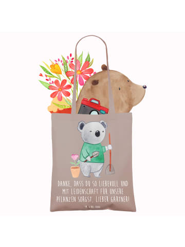 Mr. & Mrs. Panda Shopping Tasche Lieber Gärtner mit Spruch in Braun Pastell