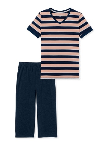 Schiesser Pyjama Casual Essentials in blau, pfirsich