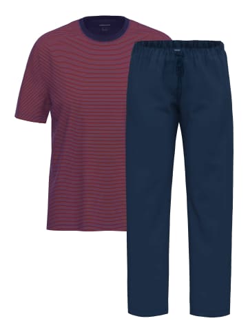 Ammann Schlafanzug Night & Home Cotton in Dunkelblau / rot
