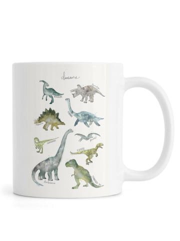 Juniqe Tasse "Dinosaurs" in Blau & Cremeweiß