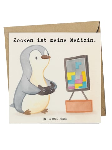 Mr. & Mrs. Panda Klappkarte Pinguin Zocken Design mit Spruch in Weiß