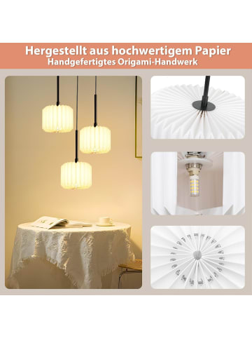ZMH Pendelleuchte 3-flammige G9 in Weiß rund Vintage Papier Lampenschirm H 120cm